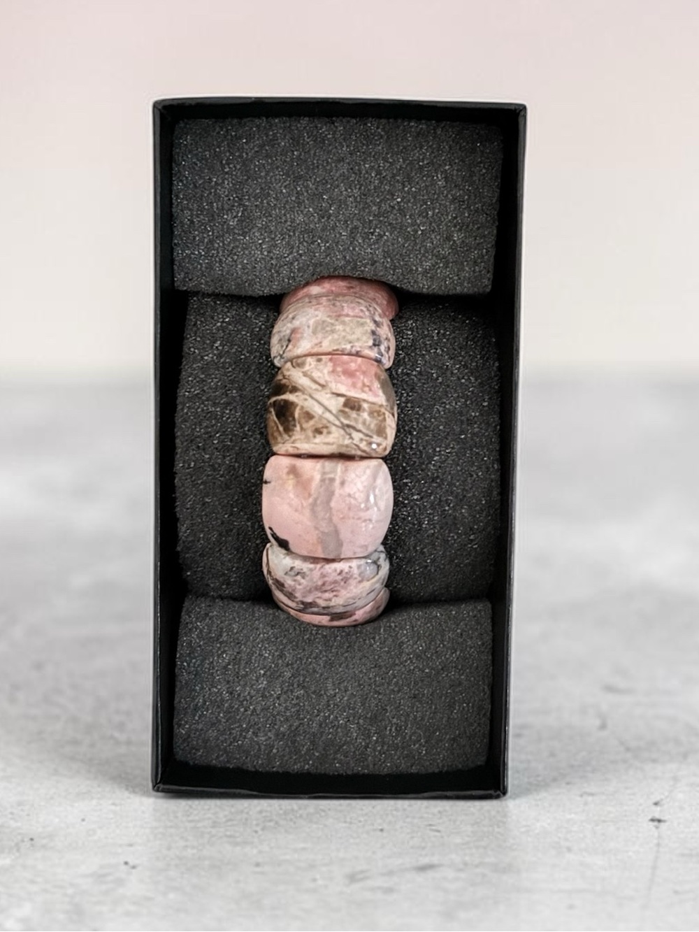 NEW Vintage UTC 925 Silver Rhodonite Gemstone Tile Stretch Bracelet 7.5" Healing